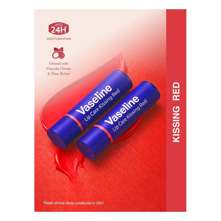 Vaseline Set of 2 Colour+Care Tinted Lip Balm with Manuka Honey - Kissing Red