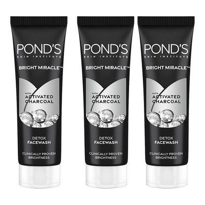 Ponds Set of 3 Bright Miracle Detox Facewash with 10X Power of Charcoal - 50g (each)