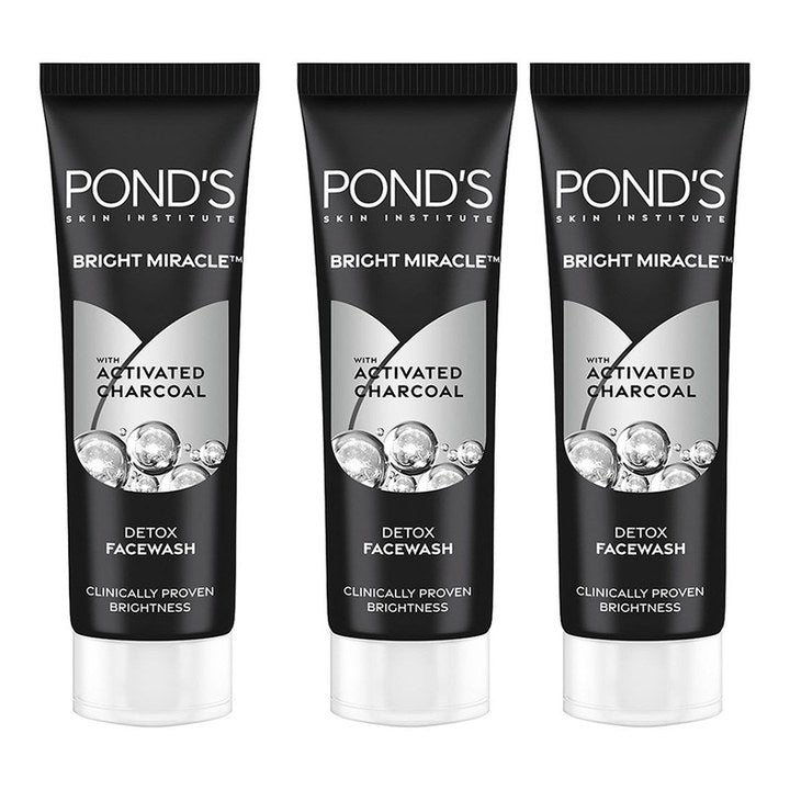 Ponds Set of 3 Bright Miracle Detox Facewash with 10X Power of Charcoal - 50g (each)
