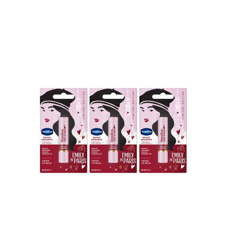 Vaseline Set of 3 Emily in Paris Limited Edition Lip Balm Stick 3g Each - Rouge Romance