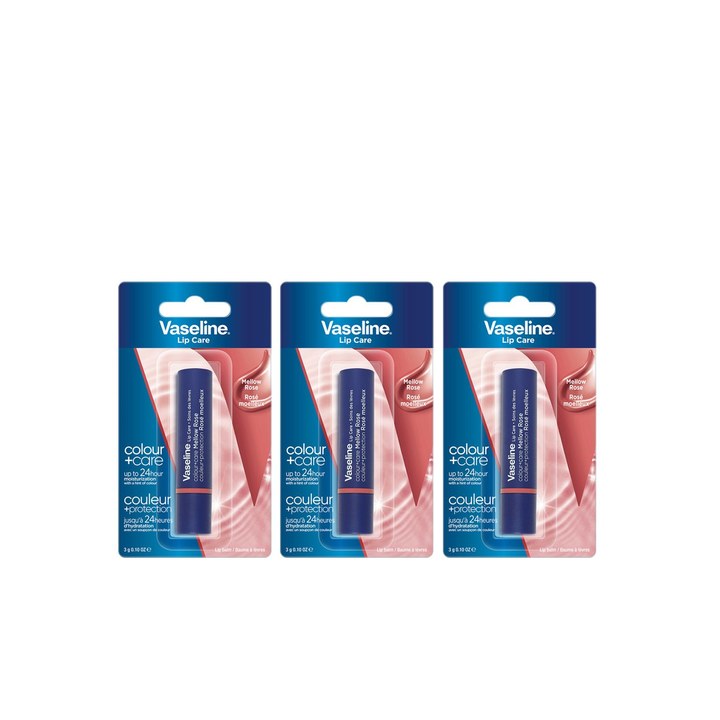 Vaseline Set of 3 Colour+Care Tinted Lip Balm Stick with Shea Butter 3g Each - Mellow Rose