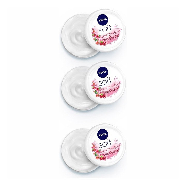 Nivea Set of 3 Soft Light Berry Blossom Moisturiser - 200 ml each