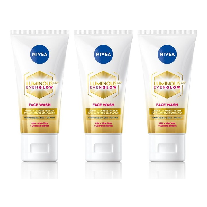Nivea Set of 3 Luminous Even Glow Oil Free Face Wash with AHA & Aloe Vera - 50 ml Each