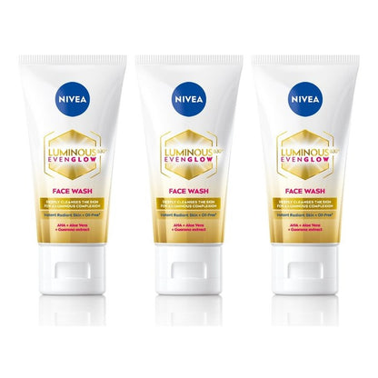 Nivea Set of 3 Luminous Even Glow Oil Free Face Wash with AHA & Aloe Vera - 50 ml Each