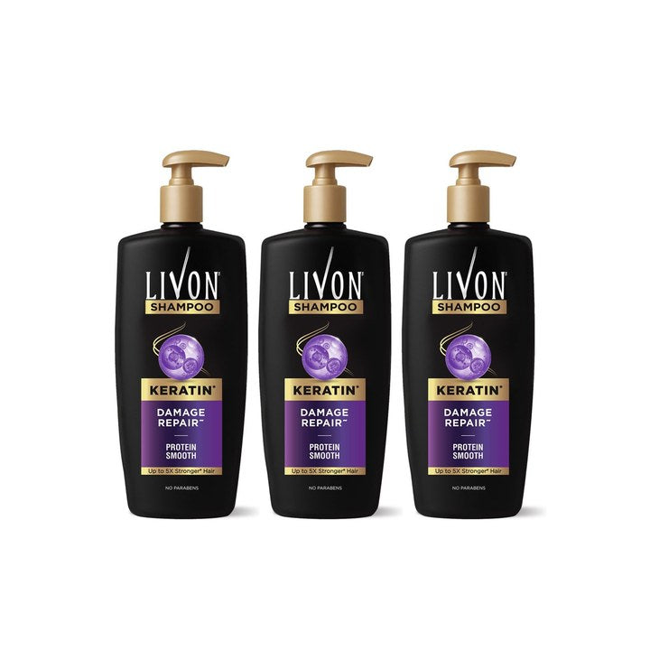 Livon Set of 3 Damage Repair Shampoo with Protein Smooth Technology - 650 ml Each