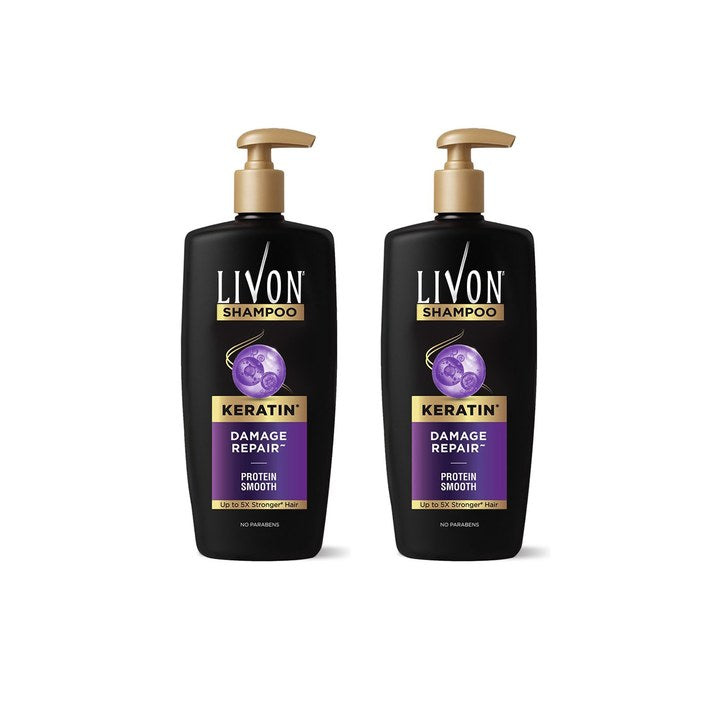 Livon Set of 2 Damage Repair Shampoo with Keratin & Protein Smooth Technology - 650ml each