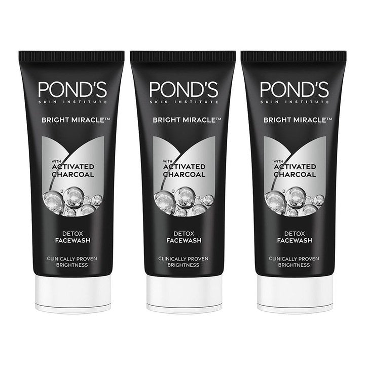 Ponds Set of 3 Bright Miracle Detox Facewash with 10X Power of Charcoal - 100g each