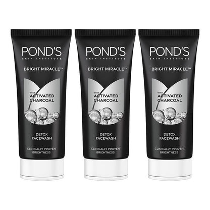 Ponds Set of 3 Bright Miracle Detox Facewash with 10X Power of Charcoal - 100g each