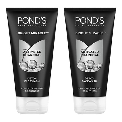 Ponds Set of 2 Bright Miracle Detox Facewash with 10X Power of Charcoal - 150g Each