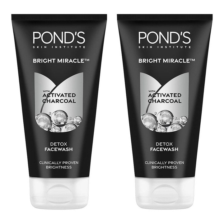 Ponds Set of 2 Bright Miracle Detox Facewash with 10X Power of Charcoal - 150g Each