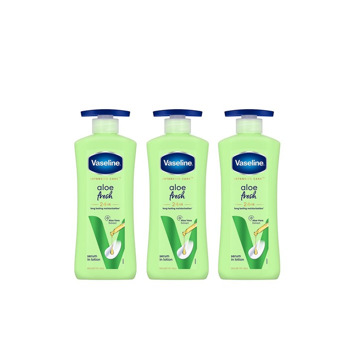 Vaseline Set of 3 Aloe Fresh Body Lotion with 24 HR Long Lasting Moisturisation-400ml Each