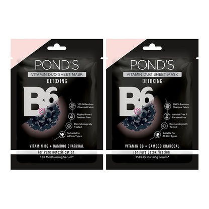 Ponds Set of 2 Activated Charcoal Clear Detox Vitamin Duo Sheet Mask - 25ml each