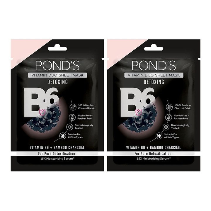 Ponds Set of 2 Activated Charcoal Clear Detox Vitamin Duo Sheet Mask - 25ml each