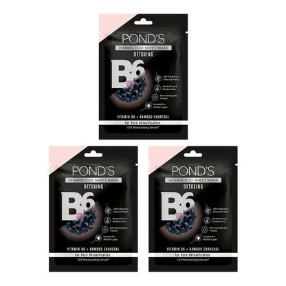 Ponds Set of 3 Activated Charcoal Clear Detox Vitamin Duo Sheet Mask - 25 ml each