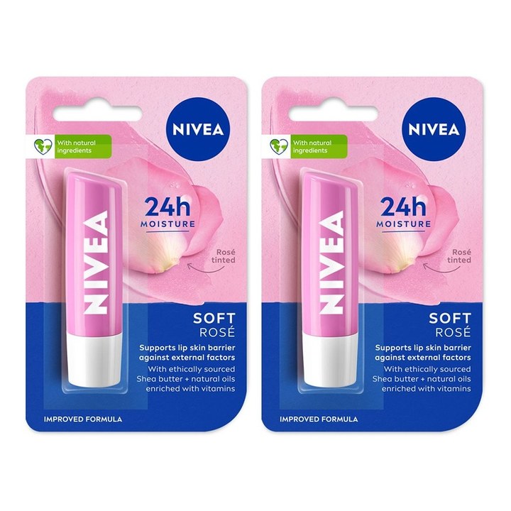 Nivea Set Of 2 Caring Lip Balm 4.8g - Soft Rose