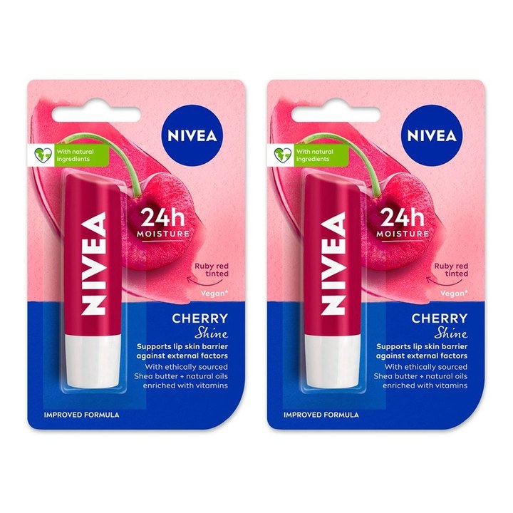 Nivea Set Of 2 Long Lasting Moisturisation Lip Balm 4.8g Each - Cherry Shine