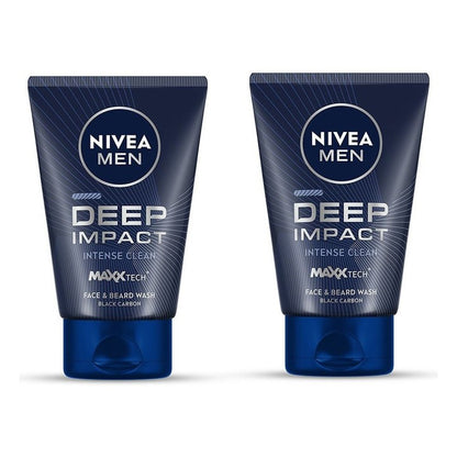 Nivea Men Set Of 2 Deep Impact Intense Clean Face & Beard Wash 100ml Each - Black Carbon