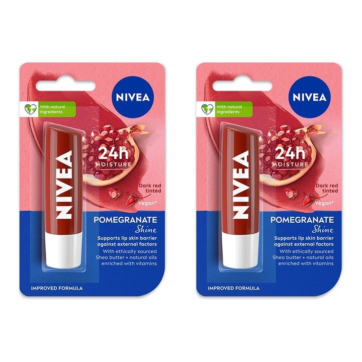 Nivea Set Of 2 Caring Lip Balm 4.8g Each - Pomegranate