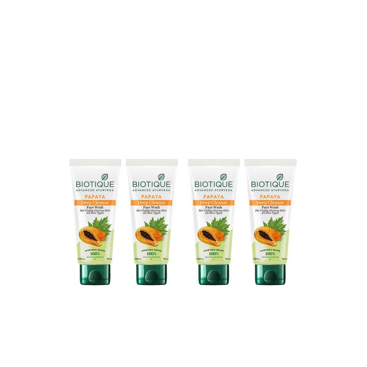 Biotique Set of 4 Papaya Deep Cleanse Visibly Glowing Skin Face Wash - 100ml Each