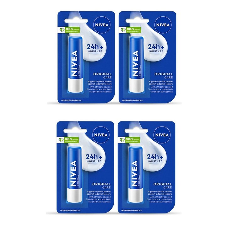 Nivea Set of 4 Original Care 24 Hr Melt-In Moisture Lip Balm- 4.8 g each