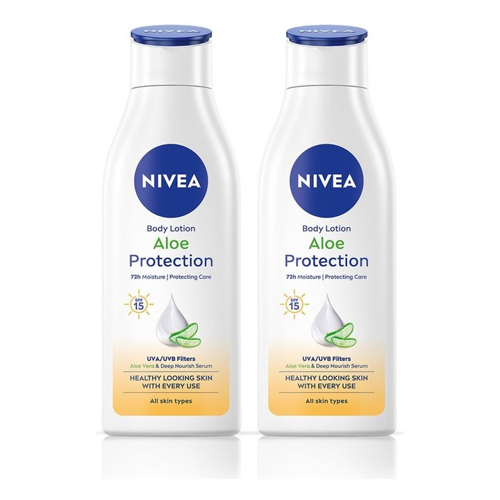 NIVEA Set of 2 Aloe Protection SPF 15 Deep Moisture Serum Body Lotion 200 ml each