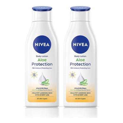 NIVEA Set of 2 Aloe Protection SPF 15 Deep Moisture Serum Body Lotion 200 ml each
