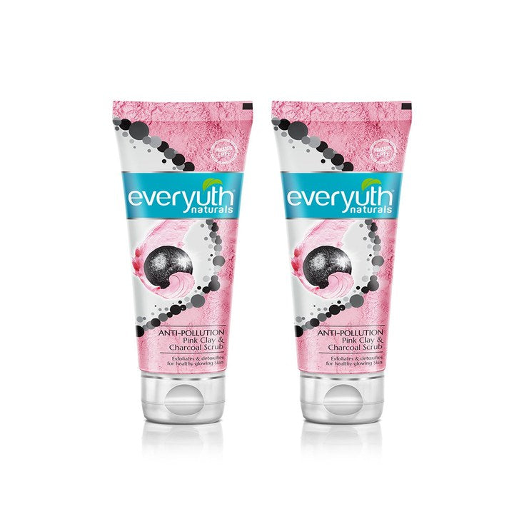 everyuth Naturals Set Of 2 Anti Pollution Pink Clay & Charcoal Face Scrub - 100g Each