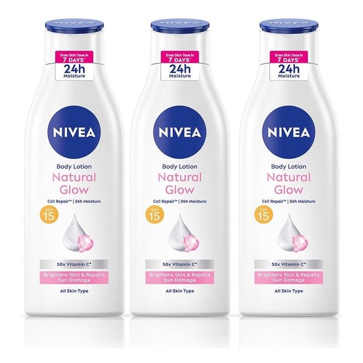 Nivea Set of 3 Natural Glow SPF15 Cell Repair Body Lotion with 50x Vitamin C - 200 ml each