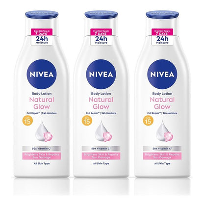 Nivea Set of 3 Natural Glow SPF15 Cell Repair Body Lotion with 50x Vitamin C - 200 ml each