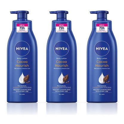 Nivea Set of 3 Cocoa Nourish Body Lotion with Hyaluron for 72h Moisturization - 400ml each