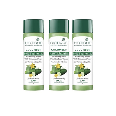 Biotique 3-Pcs Cucumber Pore Tightening Normal to Oily Skin Refreshing Toner - 120 ml each