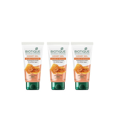 Biotique Set of 3 Honey Gel Soothe & Nourish Foaming Face Wash - 150 ml each