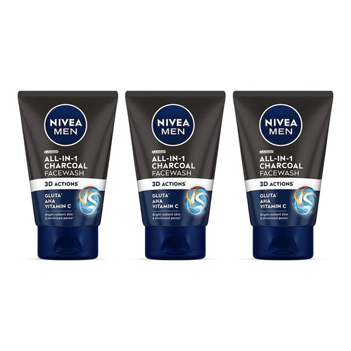 Nivea Men Set of 3 All-in-1 Charcoal 10x Vitamin C Effect Face Wash - 100 g each