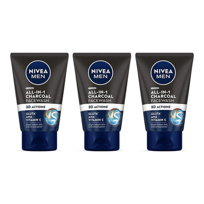Nivea Men Set of 3 All-in-1 Charcoal 10x Vitamin C Effect Face Wash - 100 g each