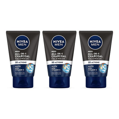 Nivea Men Set of 3 All-in-1 Charcoal 10x Vitamin C Effect Face Wash - 100 g each