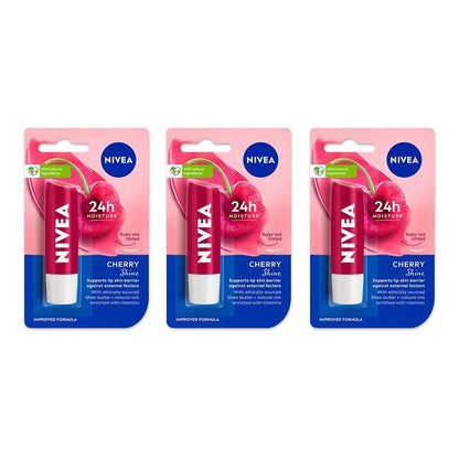 Nivea Women Set of 3 24h Moisture Lip Balm with Natural Oils - Cherry Shine