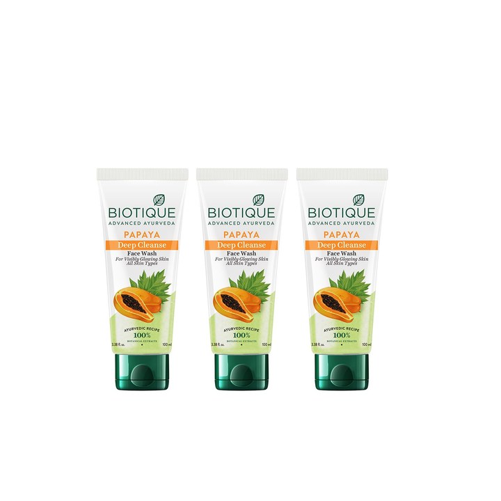 Biotique Set of 3 Papaya Deep Cleanse Visibly Glowing Skin Face Wash - 100ml each