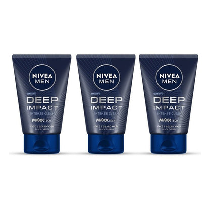 Nivea Men Set of 3 Deep Impact Intense Clean Face & Beard Wash - 100 ml each
