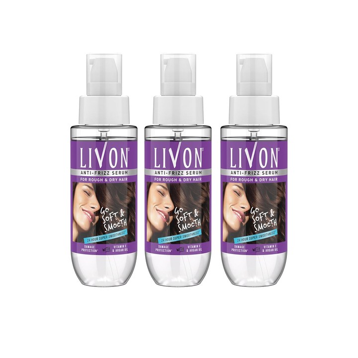 Livon Set of 3 Anti-Frizz Serum For Rough & Dry Hair - 50ml each