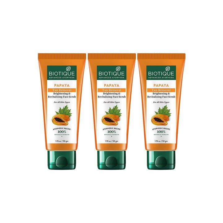 Biotique Set of 3 Papaya Tan Removal Brightening & Revitalizing Face Scrub - 50g each