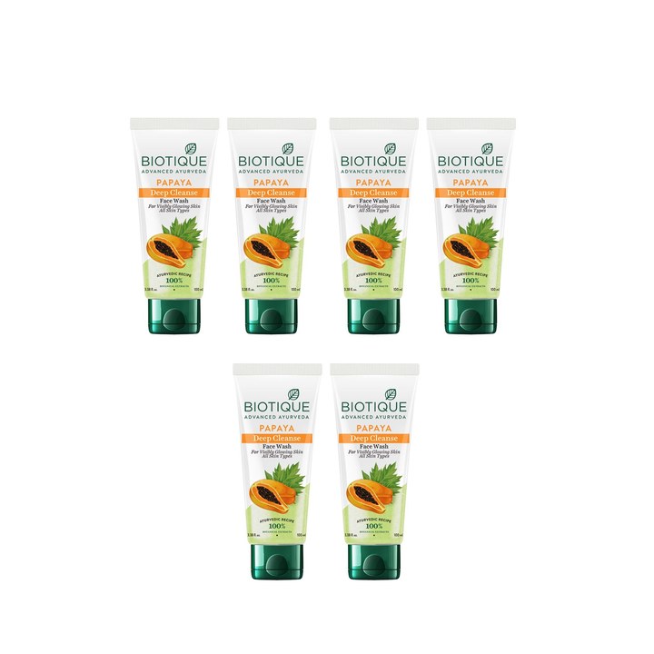 Biotique Set of 6 Papaya Deep Cleanse Visibly Glowing Skin Face Wash - 100ml Each