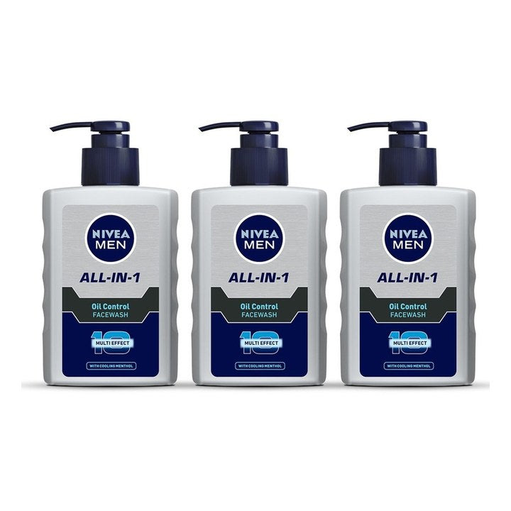Nivea Men Set of 3 All-In-1 Oil Control Face Wash with Cooling Menthol - 150 ml each