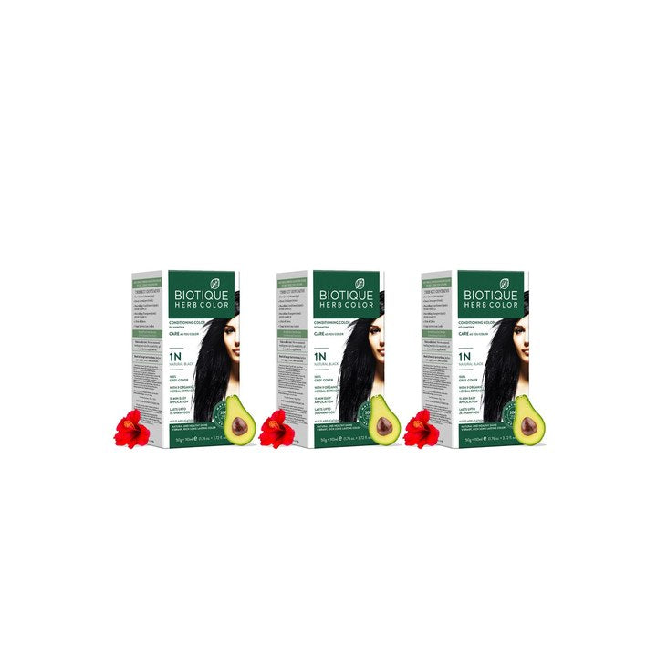Biotique Set of 3 Herbcolor Conditioning Hair Colour - Natural Black 1N