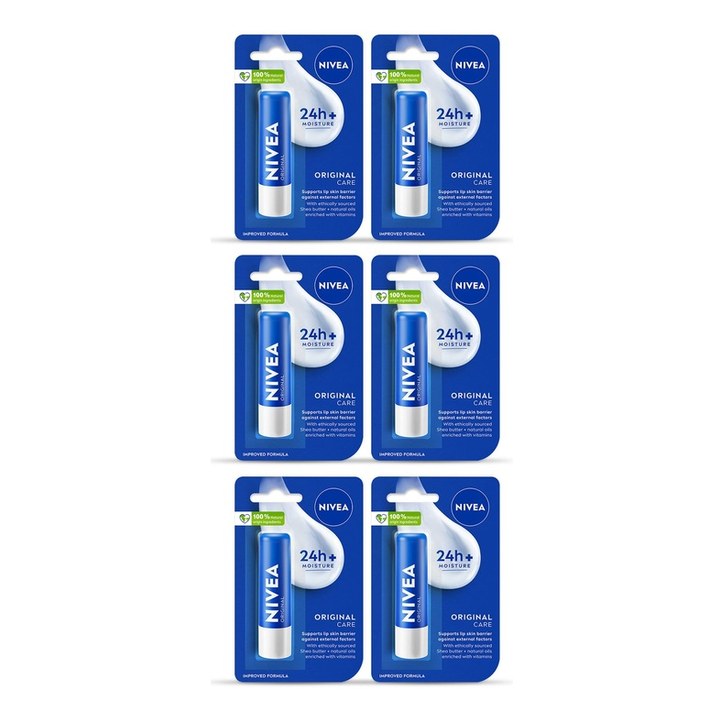 Nivea Set Of 6 24 Hr Melt-In Moisture Original Care Lip Balm - 4.8g Each