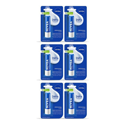 Nivea Set Of 6 24 Hr Melt-In Moisture Original Care Lip Balm - 4.8g Each