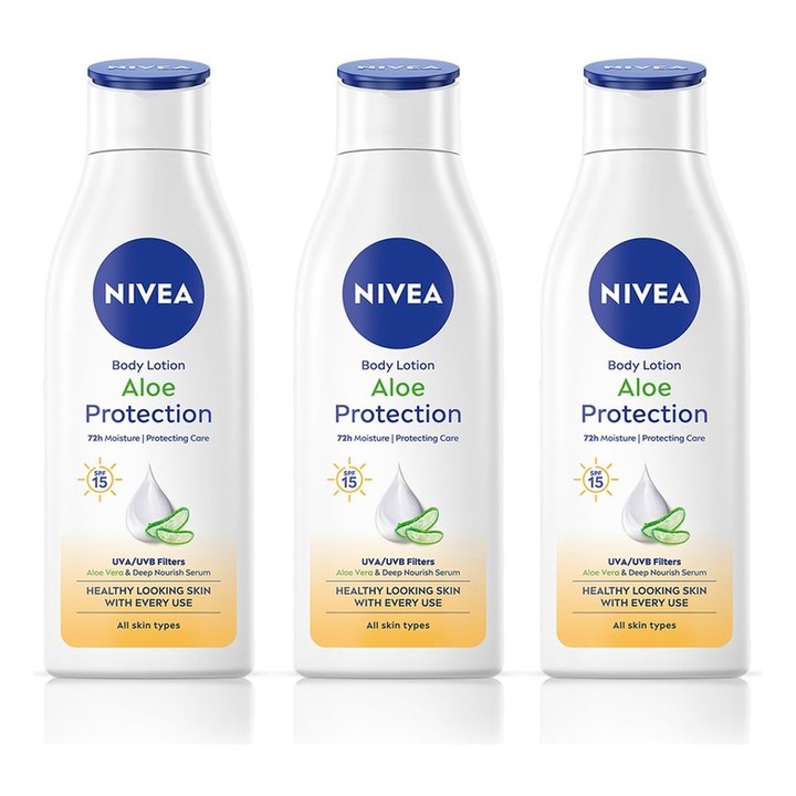 Nivea Set Of 3 Aloe Protection Deep Moisture Serum Body Lotion SPF 15 - 200ml Each