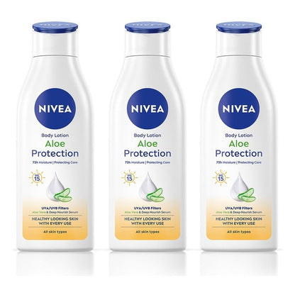 Nivea Set Of 3 Aloe Protection Deep Moisture Serum Body Lotion SPF 15 - 200ml Each