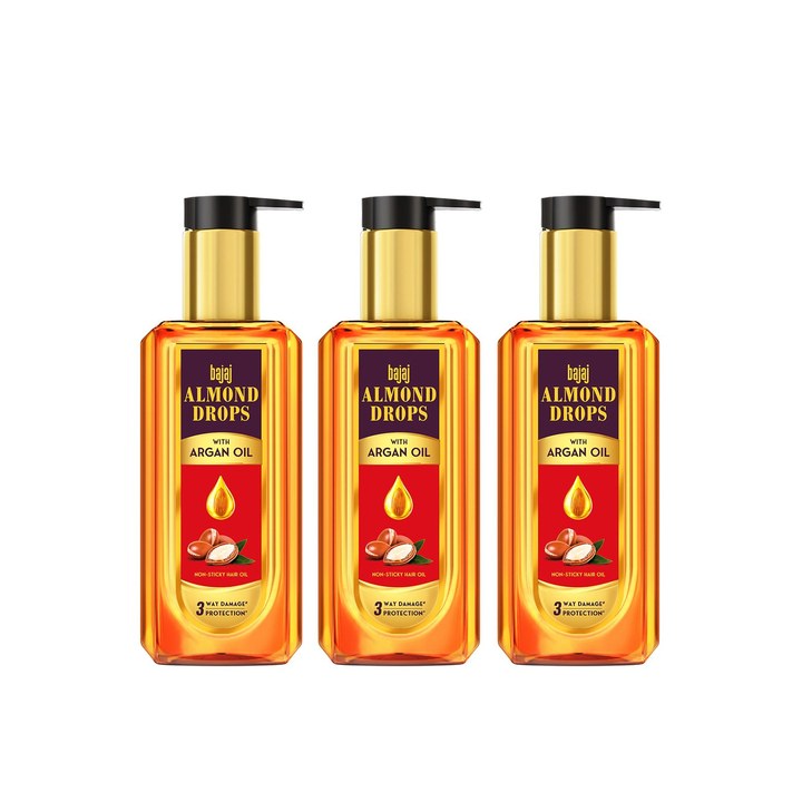 BAJAJ CONSUMER CARE Set Of 3 Almond Drops Non-Sticky Hair Oil With Argan - 200ml Each