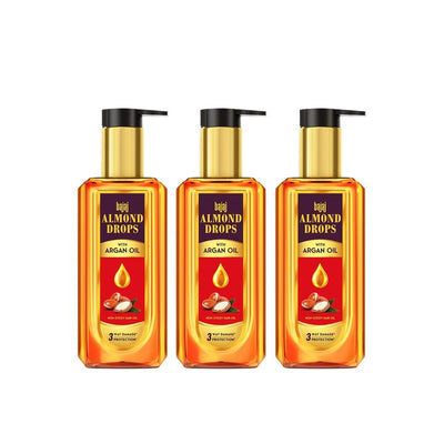 BAJAJ CONSUMER CARE Set Of 3 Almond Drops Non-Sticky Hair Oil With Argan - 200ml Each