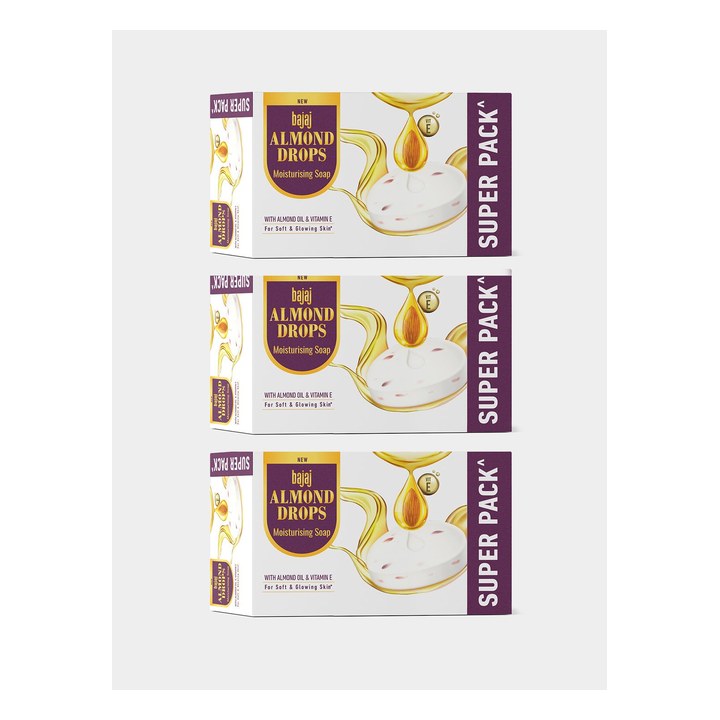 BAJAJ CONSUMER CARE Set Of 3 Almond Drops Moisturizing Soap 125g Each - 5 Pcs Each Pack